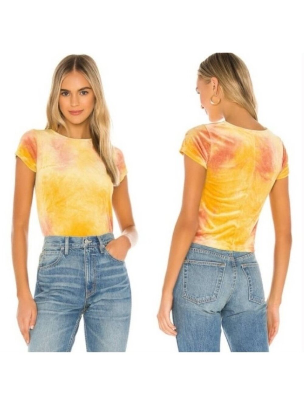 Free People Bright Eyes Tie Dye Tee Yellow Combo XS short sleeve top